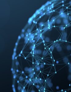 A globe made out of connected people icons.