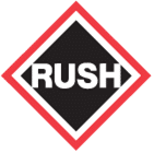Red, black and white, RUSH logo